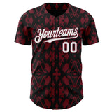 Custom Black White-Burgundy Abstract Authentic Baseball Jersey