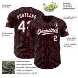Custom Black White-Burgundy Abstract Authentic Baseball Jersey