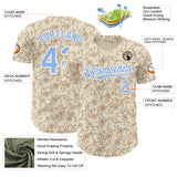 Custom Cream Light Blue-White Baroque Floral Scroll Authentic Baseball Jersey