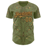 Custom Green Old Gold-Brown Baroque Floral Scroll Authentic Baseball Jersey