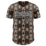 Custom Brown Black-White Geometric Ethnic Authentic Baseball Jersey