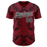 Custom Crimson Black-White Baroque Floral Scroll Authentic Baseball Jersey