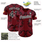 Custom Crimson Black-White Baroque Floral Scroll Authentic Baseball Jersey