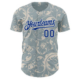 Custom Blue Royal-White Baroque Floral Scroll Authentic Baseball Jersey