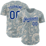 Custom Blue Royal-White Baroque Floral Scroll Authentic Baseball Jersey