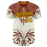 Custom Brown-Gold Baroque Floral Scroll Authentic Baseball Jersey