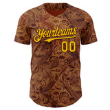Custom Brown-Gold Baroque Floral Scroll Authentic Baseball Jersey