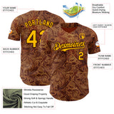Custom Brown-Gold Baroque Floral Scroll Authentic Baseball Jersey