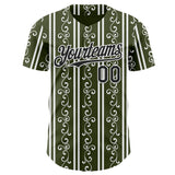 Custom Olive Black-White Baroque Floral Scroll Authentic Baseball Jersey