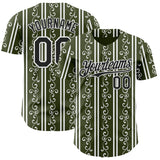 Custom Olive Black-White Baroque Floral Scroll Authentic Baseball Jersey