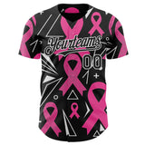 Custom Black Pink-White Breast Cancer Awareness Pink Ribbon Authentic Baseball Jersey