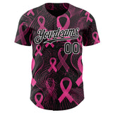 Custom Black Pink-White Breast Cancer Awareness Pink Ribbon Authentic Baseball Jersey