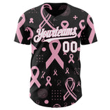 Custom Black White-Light Pink Breast Cancer Awareness Pink Ribbon Authentic Baseball Jersey