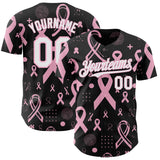 Custom Black White-Light Pink Breast Cancer Awareness Pink Ribbon Authentic Baseball Jersey