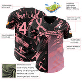 Custom Black-Medium Pink Breast Cancer Awareness Fight Pink Ribbon Authentic Baseball Jersey