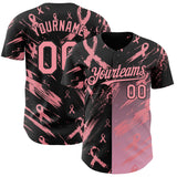 Custom Black-Medium Pink Breast Cancer Awareness Fight Pink Ribbon Authentic Baseball Jersey