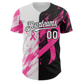 Custom White Pink-Black Breast Cancer Awareness Fight Pink Ribbon Split Authentic Baseball Jersey