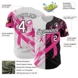 Custom White Pink-Black Breast Cancer Awareness Fight Pink Ribbon Split Authentic Baseball Jersey