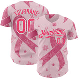 Custom Pink Neon Pink-White Breast Cancer Awareness Pink Ribbon Floral Authentic Baseball Jersey