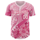Custom Pink White-Neon Pink Breast Cancer Awareness Pink Ribbon Floral Authentic Baseball Jersey