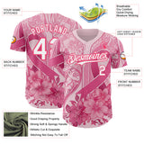 Custom Pink White-Neon Pink Breast Cancer Awareness Pink Ribbon Floral Authentic Baseball Jersey