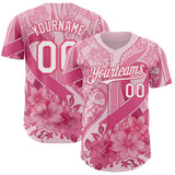 Custom Pink White-Neon Pink Breast Cancer Awareness Pink Ribbon Floral Authentic Baseball Jersey