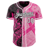 Custom Black White-Pink Breast Cancer Awareness Pink Ribbon Floral Authentic Baseball Jersey