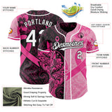 Custom Black White-Pink Breast Cancer Awareness Pink Ribbon Floral Authentic Baseball Jersey