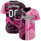 Custom Black White-Pink Breast Cancer Awareness Pink Ribbon Floral Authentic Baseball Jersey