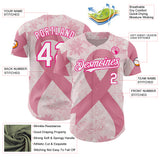 Custom Light Pink White-Hot Pink Breast Cancer Awareness Pink Ribbon Floral Authentic Baseball Jersey