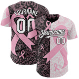 Custom Black White-Pink Breast Cancer Awareness Pink Ribbon Floral Authentic Baseball Jersey