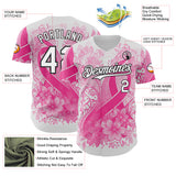 Custom White Pink-Black Breast Cancer Awareness Pink Ribbon Floral Authentic Baseball Jersey