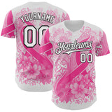 Custom White Pink-Black Breast Cancer Awareness Pink Ribbon Floral Authentic Baseball Jersey