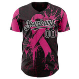 Custom Black Red-White Breast Cancer Awareness Fight Pink Ribbon Authentic Baseball Jersey