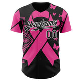 Custom Black Pink-White Breast Cancer Awareness Pink Ribbon Butterfly Authentic Baseball Jersey