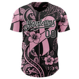 Custom Black Light Pink-White Breast Cancer Awareness Pink Ribbon Floral Authentic Baseball Jersey
