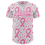 Custom White-Pink Breast Cancer Awareness Pink Ribbon Floral Authentic Baseball Jersey