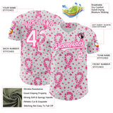 Custom White-Pink Breast Cancer Awareness Pink Ribbon Floral Authentic Baseball Jersey