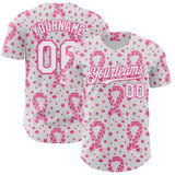 Custom White-Pink Breast Cancer Awareness Pink Ribbon Floral Authentic Baseball Jersey