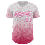 Custom White-Pink Breast Cancer Awareness Pink Ribbon Gradient Authentic Baseball Jersey