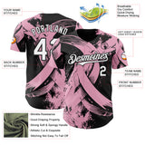 Custom Black White-Light Pink Breast Cancer Awareness Fight Pink Ribbon Authentic Baseball Jersey