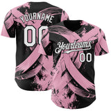 Custom Black White-Light Pink Breast Cancer Awareness Fight Pink Ribbon Authentic Baseball Jersey