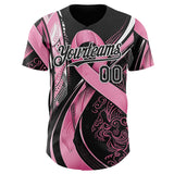 Custom Black Pink-White Breast Cancer Awareness Fight Pink Ribbon Authentic Baseball Jersey