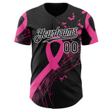 Custom Black Pink-White Breast Cancer Awareness Fight Pink Ribbon Butterfly Authentic Baseball Jersey