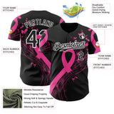 Custom Black Pink-White Breast Cancer Awareness Fight Pink Ribbon Butterfly Authentic Baseball Jersey
