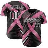 Custom Black Pink-White Breast Cancer Awareness Pink Ribbon Gradient Dot Authentic Baseball Jersey
