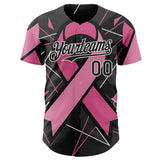 Custom Black Pink-White Breast Cancer Awareness Fight Pink Ribbon Authentic Baseball Jersey