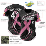 Custom Black White-Pink Breast Cancer Awareness Fight Pink Ribbon Wave Authentic Baseball Jersey