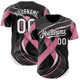 Custom Black White-Pink Breast Cancer Awareness Fight Pink Ribbon Wave Authentic Baseball Jersey
