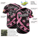 Custom Black Pink-White Breast Cancer Awareness Pink Ribbon Floral Authentic Baseball Jersey